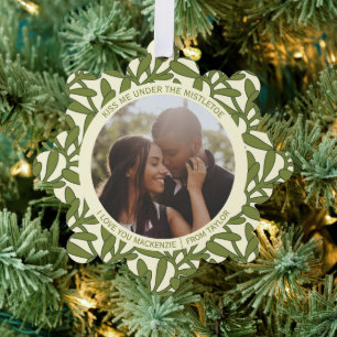 Mistletoe Couples Photo and Text Personalised Tree Decoration Card