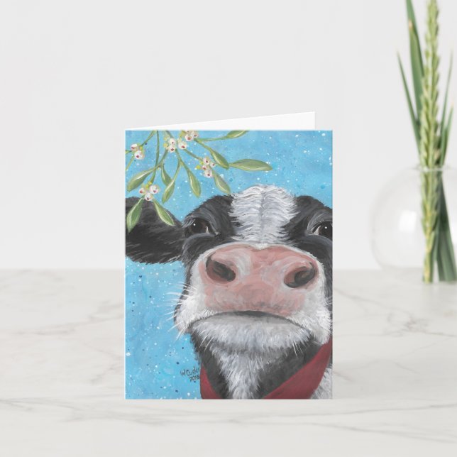 Mistletoe Cow Folded Card (Front)