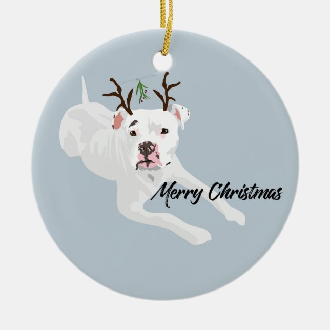 Mistletoe Dog Ceramic Tree Decoration (Front)