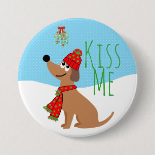 Mistletoe Dog Kisses Large, 3 Inch Round Button