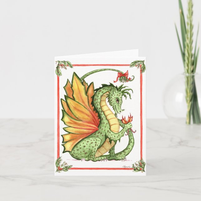 Mistletoe Dragon Holiday Card (Front)