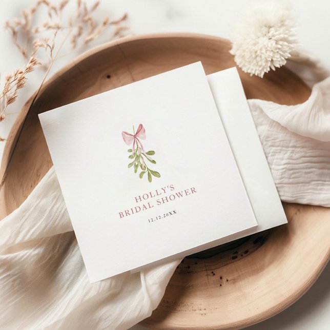 Mistletoe Dusty Rose Bow Bridal Shower Napkin (Creator Uploaded)