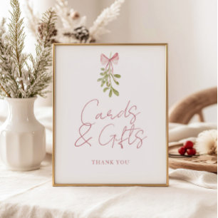 Mistletoe Dusty Rose Bow Cards Gifts Poster