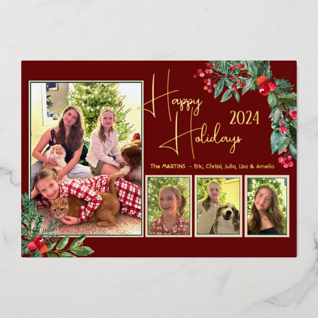 Mistletoe Evergreen Photo Happy Holiday Card Foil (Front)