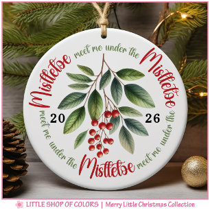 Mistletoe First Christmas Married Personalised Pho Ceramic Tree Decoration