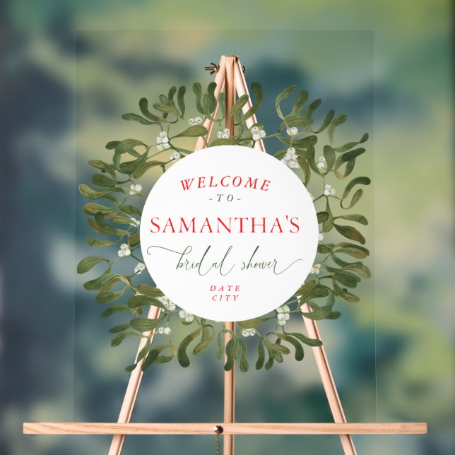 Mistletoe Frame Script Bridal Shower Welcome Acrylic Sign (Neutral)