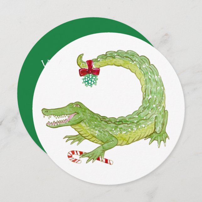 Mistletoe Gator Christmas Invitation (Front/Back)