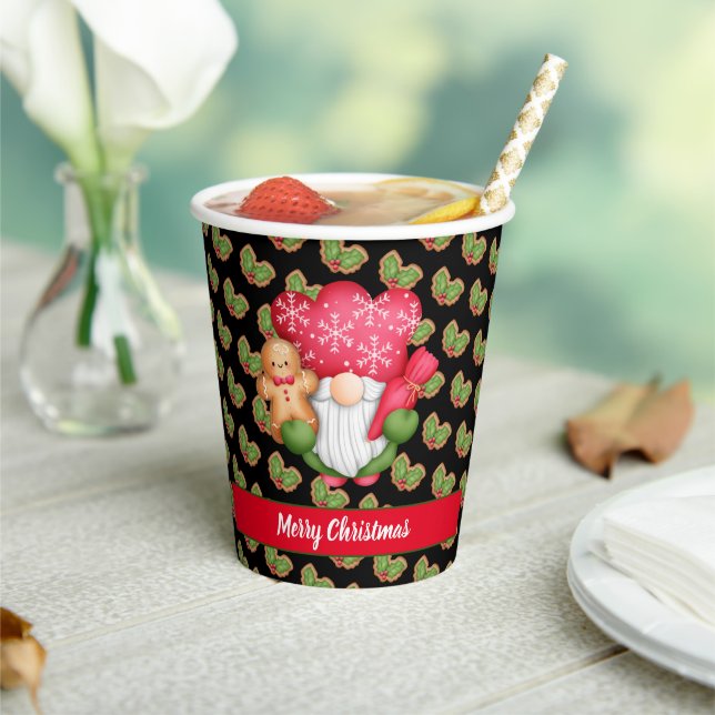 Mistletoe Gnome Customise Colour and Text Paper Cups (Insitu)