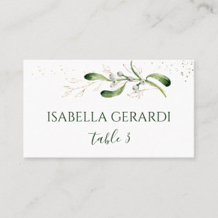Mistletoe Gold Foliage Confetti Wedding Place Card