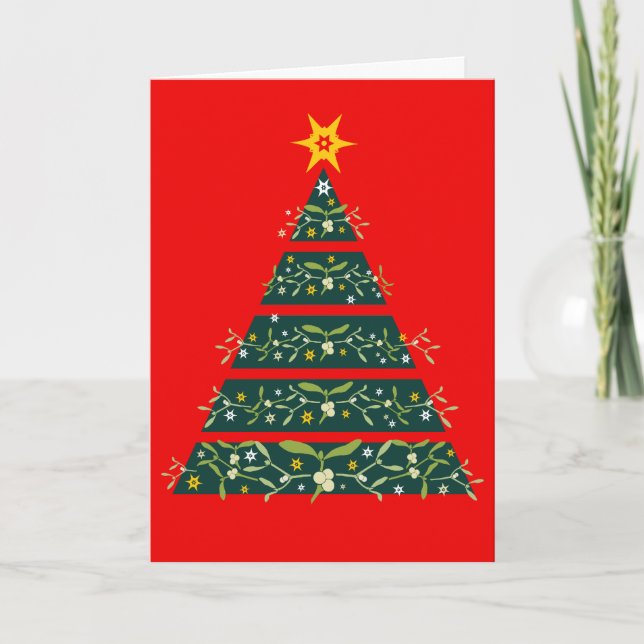 Mistletoe green christmas tree seasonal card red (Front)