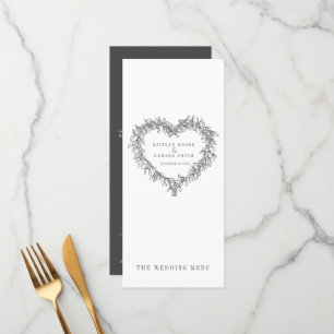 Mistletoe heart dark grey white wedding menus