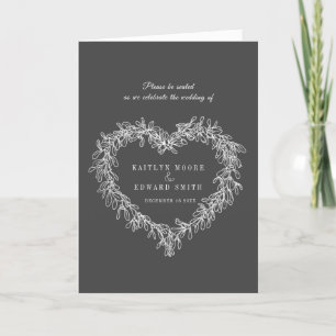 Mistletoe heart wreath dark grey white wedding programme