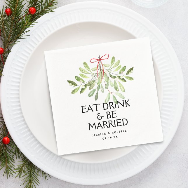Mistletoe Holiday Wedding Paper Napkin (Mistletoe Holiday Wedding Paper Napkins)