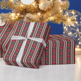 Mistletoe & Holly – Festive Mistletoe Stripe Wrapping Paper