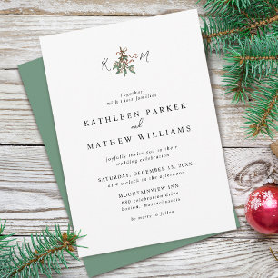 Mistletoe Initials Holiday Wedding Invitation