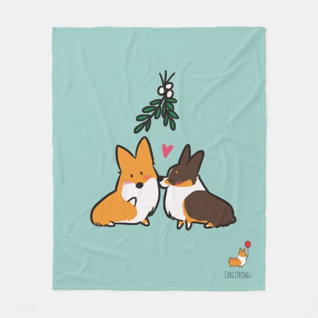 Mistletoe Kiss Corgi Blanket (Front)