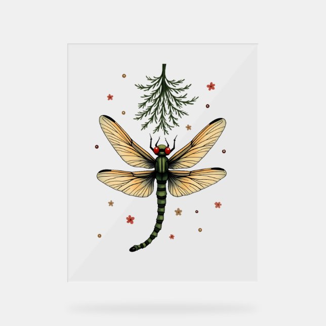 Mistletoe Kiss Dragonfly Acrylic Sign (Front)