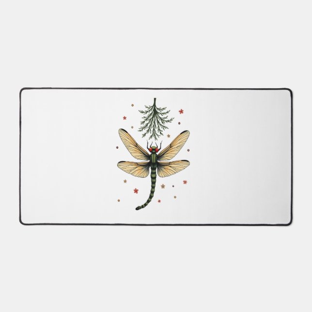 Mistletoe Kiss Dragonfly Desk Mat (Front)