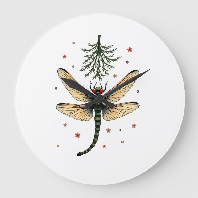 Mistletoe Kiss Dragonfly Large Clock (Front)
