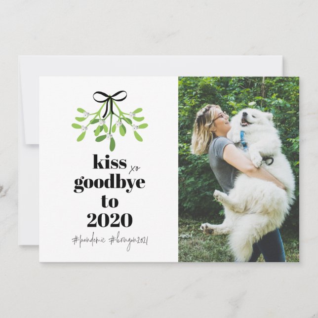 Mistletoe Kiss Goodbye 2020 DoOver Funny Dog Photo Holiday Card (Front)