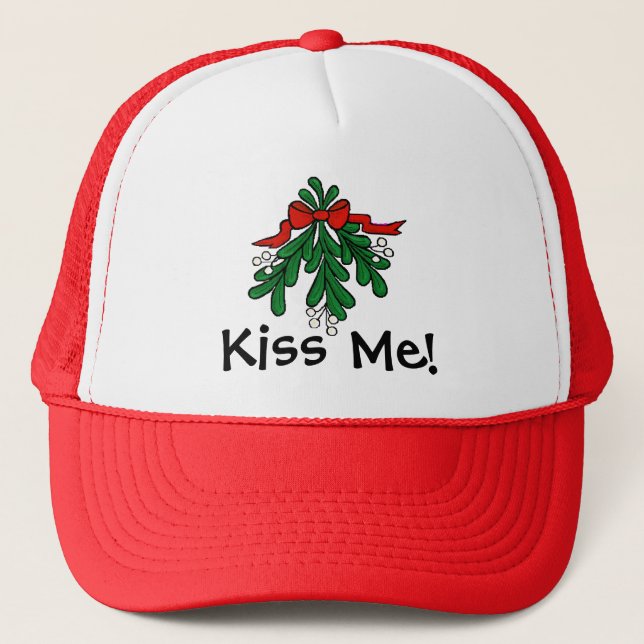 Mistletoe "Kiss Me"  Christmas Cap (Front)