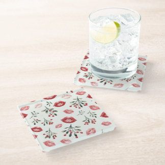 Mistletoe Kisses Glass Coaster