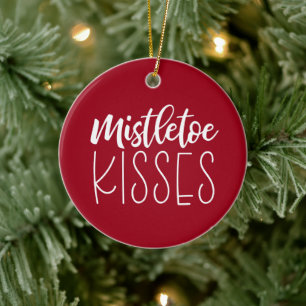 Mistletoe Kisses Red Christmas Ceramic Tree Decoration