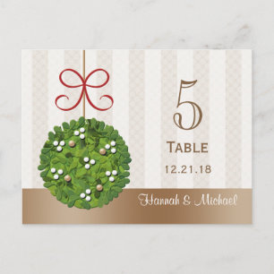 MISTLETOE KISSING BALL WEDDING TABLE NUMBER CARD