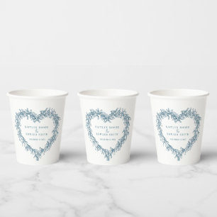 Mistletoe line art blue winter wedding custom paper cups