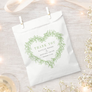 Mistletoe line art green grey wedding thank you favour bags