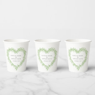 Mistletoe line art green winter wedding custom  paper cups