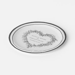 Mistletoe line art grey white winter wedding paper plate