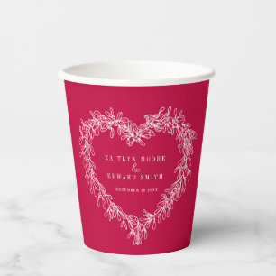 Mistletoe line art red white wedding custom photo paper cups