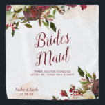 Mistletoe Manor Bridesmaid Quote Handkerchief Bandana<br><div class="desc">Mistletoe Manor Watercolor Lush Winter Roses Design with Hand Painted Florals, Holly Berry Leaves, Pine Sprig Foliage, and Watercolor Paint Brush Strokes. Colourful Marsala, Wine Merlot Red, Burgundy, Ivory Cream, and Green. With Swirly Chic Typography Brush Script Fonts and Elegant Floral Border - Bridesmaid Heartfelt Quote Keepsake Bandanna / Handkerchief!...</div>