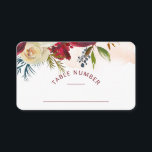 Mistletoe Manor Chic Seating Wedding Table Number Place Card<br><div class="desc">Mistletoe Manor Watercolor Lush Winter Roses Design with Hand Painted Florals, Holly Berry Leaves, Pine Sprig Foliage, and Watercolor Paint Brush Strokes. Colourful Marsala, Wine Merlot Red, Burgundy, Ivory Cream, and Green. With Swirly Chic Typography Brush Script Fonts, and Elegant floral Border - Wedding Reception Guest Seating Table Number Place...</div>
