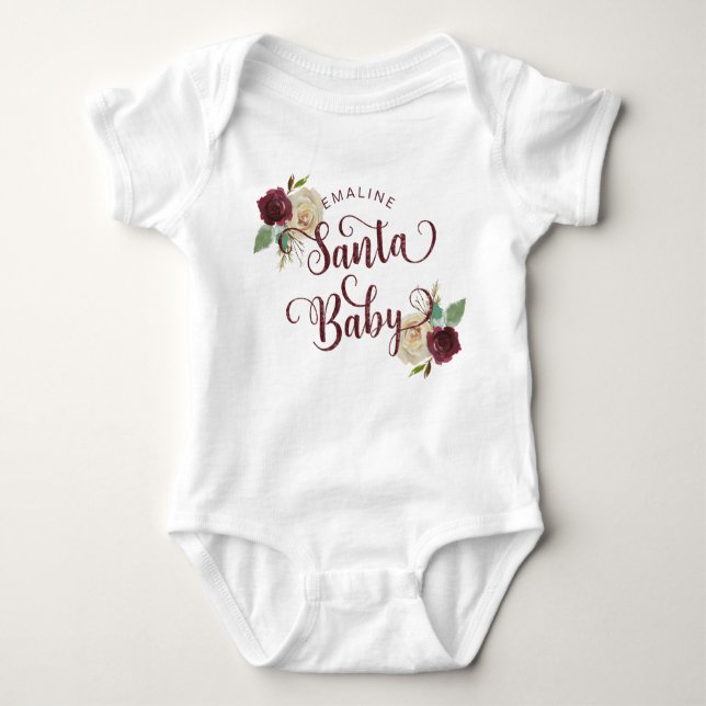 Mistletoe Manor Christmas Floral Santa Baby Girl Bodysuit (Front)