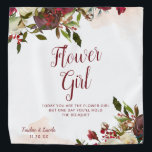 Mistletoe Manor Flower Girl Quote Handkerchief Bandana<br><div class="desc">Mistletoe Manor Watercolor Lush Winter Roses Design with Hand Painted Florals, Holly Berry Leaves, Pine Sprig Foliage, and Watercolor Paint Brush Strokes. Colourful Marsala, Wine Merlot Red, Burgundy, Ivory Cream, and Green. With Swirly Chic Typography Brush Script Fonts and Elegant Floral Border - Flower Girl Heartfelt Quote Keepsake Bandanna /...</div>