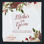 Mistletoe Manor Mother of the Groom Handkerchief Bandana<br><div class="desc">Mistletoe Manor Watercolor Lush Roses Design with Hand Painted Florals, Holly Berry Leaves, Pine Sprig Foliage, and Watercolor Paint Brush Strokes. Colourful Marsala, Wine Merlot Red, Burgundy, Ivory Cream, and Green. With Swirly Chic Typography Brush Script Fonts and Elegant Floral Border - Mother of the Groom Heartfelt Quote Keepsake Bandanna...</div>
