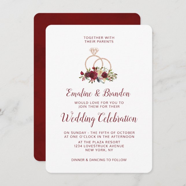 Mistletoe Manor Rose Gold Sparkle Rings Wedding Invitation (Front/Back)