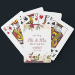 Mistletoe Manor The New Mr. and Mrs. Newlyweds Playing Cards<br><div class="desc">Mistletoe Manor Watercolor Lush Winter Roses Design with Hand Painted Florals, Holly Berry Leaves, Pine Sprig Foliage, and Watercolor Paint Brush Strokes. Colourful Marsala, Wine Merlot Red, Burgundy, Ivory Cream, and Green. With Swirly Chic Typography Brush Script Fonts and Elegant Floral Border - The New Mr. and Mrs. Newlyweds Keepsake...</div>