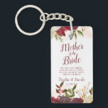 Mistletoe Manor To the Mother of the Bride Quote Key Ring<br><div class="desc">Mistletoe Manor Watercolor Lush Roses Design with Hand Painted Florals, Holly Berry Leaves, Pine Sprig Foliage, and Watercolor Paint Brush Strokes. Colourful Marsala, Wine Merlot Red, Burgundy, Ivory Cream, and Green. With Swirly Chic Typography Brush Script Fonts and Elegant Floral Top Border - Mother of the Bride Heartfelt Quote Keepsake...</div>