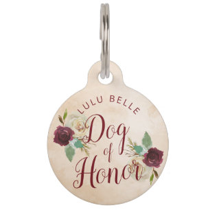Mistletoe Manor Watercolor Floral Dog of Honour Pet Tag