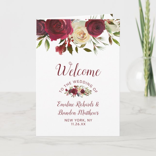 Mistletoe Manor Watercolor Floral Wedding Ceremony Programme (Front)