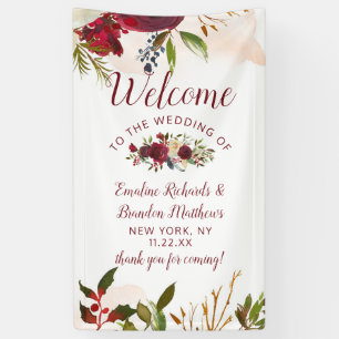 Mistletoe Manor Watercolor Floral Wedding Welcome Banner