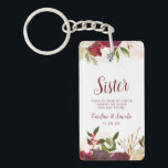 Mistletoe Manor Watercolor To the Sister Quote Key Ring<br><div class="desc">Mistletoe Manor Watercolor Lush Roses Design with Hand Painted Florals, Holly Berry Leaves, Pine Sprig Foliage, and Watercolor Paint Brush Strokes. Colourful Marsala, Wine Merlot Red, Burgundy, Ivory Cream, and Green. With Swirly Chic Typography Brush Script Fonts and Elegant Floral Top Border - Sister Heartfelt Quote Keepsake Keychain! ~ Check...</div>