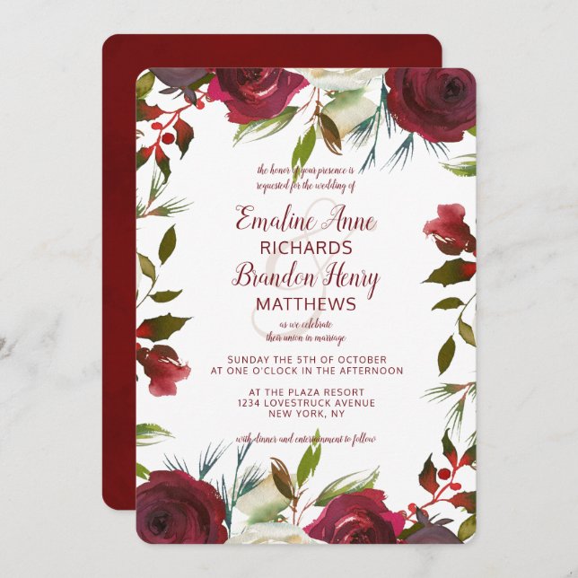 Mistletoe Manor Watercolor Winter Border Wedding Invitation (Front/Back)
