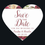 Mistletoe Manor Watercolor Winter Save the Date Heart Sticker<br><div class="desc">Mistletoe Manor Watercolor Lush Winter Roses Design with Hand Painted Florals, Holly Berry Leaves, Pine Sprig Foliage. Colourful Marsala, Wine Merlot Red, Burgundy, Ivory Cream, and Green. With Swirly Chic Typography Brush Script Fonts, and Rose Gold Glitter Foil frame, and Elegant floral design- Wedding Save the Date Stickers! ~ Check...</div>