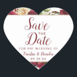 Mistletoe Manor Watercolor Winter Save the Date Heart Sticker<br><div class="desc">Mistletoe Manor Watercolor Lush Winter Roses Design with Hand Painted Florals, Holly Berry Leaves, Pine Sprig Foliage. Colourful Marsala, Wine Merlot Red, Burgundy, Ivory Cream, and Green. With Swirly Chic Typography Brush Script Fonts, and Rose Gold Glitter Foil frame, and Elegant floral design- Wedding Save the Date Stickers! ~ Check...</div>