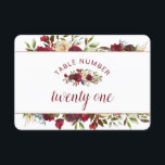 Mistletoe Manor Winter Chic Wedding Table Numbers<br><div class="desc">Mistletoe Manor Watercolor Lush Winter Roses Design with Hand Painted Florals, Holly Berry Leaves, Pine Sprig Foliage. Colourful Marsala, Wine Merlot Red, Burgundy, Ivory Cream, and Green. With Swirly Chic Typography Brush Script Fonts, and Rose Gold Glitter Foil Elegant floral Border - Wedding Dinner Reception Guest Seating Table Number Place...</div>