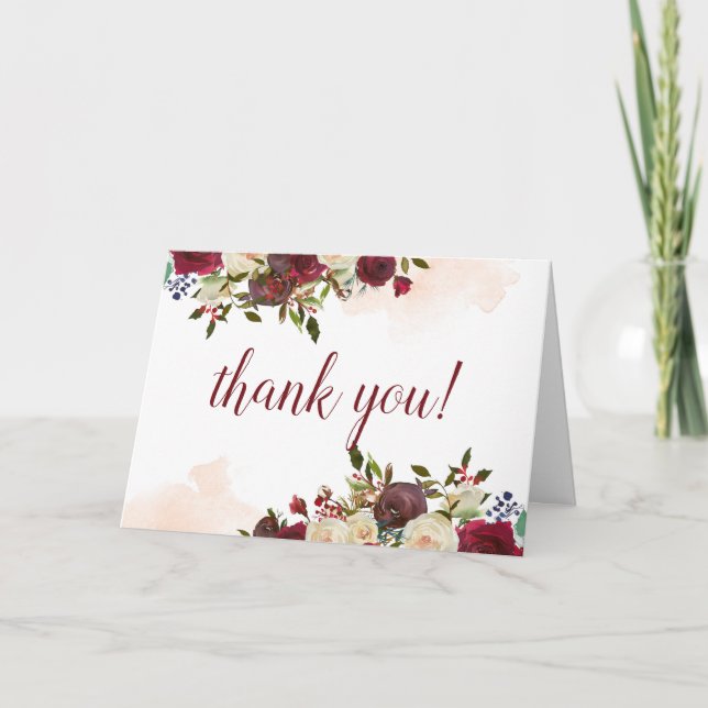 Mistletoe Manor Winter Floral Custom Wedding Photo Thank You Card (Front)